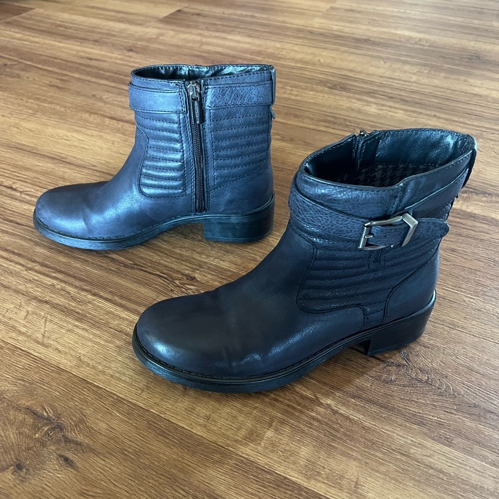 Aquatalia Leather Ankle Moto Boots Grey/Blue size 7